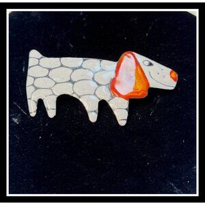 Hand-Painted Dog Brooch Pin With Spotted Body & Orange Ears Funky Animal-Themed